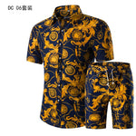 Short Sleeve Polo Shirt 2 Piece Men Set Suit Casual Shorts Camo Golden  Sport Wear Floral Beach Hawaiian Shirt Print Graphic