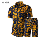 Short Sleeve Polo Shirt 2 Piece Men Set Suit Casual Shorts Camo Golden  Sport Wear Floral Beach Hawaiian Shirt Print Graphic