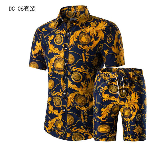 Short Sleeve Polo Shirt 2 Piece Men Set Suit Casual Shorts Camo Golden  Sport Wear Floral Beach Hawaiian Shirt Print Graphic