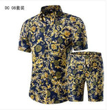 Short Sleeve Polo Shirt 2 Piece Men Set Suit Casual Shorts Camo Golden  Sport Wear Floral Beach Hawaiian Shirt Print Graphic