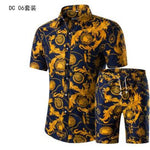 Short Sleeve Polo Shirt 2 Piece Men Set Suit Casual Shorts Camo Golden  Sport Wear Floral Beach Hawaiian Shirt Print Graphic