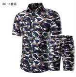 Short Sleeve Polo Shirt 2 Piece Men Set Suit Casual Shorts Camo Golden  Sport Wear Floral Beach Hawaiian Shirt Print Graphic