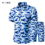Short Sleeve Polo Shirt 2 Piece Men Set Suit Casual Shorts Camo Golden  Sport Wear Floral Beach Hawaiian Shirt Print Graphic