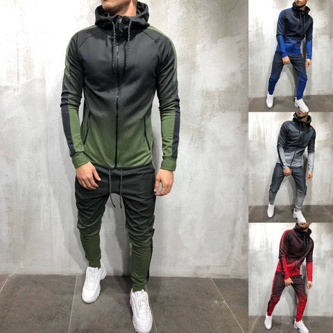 ZOGAA 2019 Brand New Men Tracksuit 2 Piece Set 3D Gradient Color Casual Hoodies Sweatshirt and Pants Sportswear Joggers Men Sets