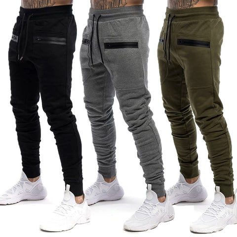 Mens Jogger Zip pocket Sweatpants Man Gyms Workout Fitness Cotton Trousers Male Casual Fashion Skinny Track Pants